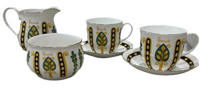 Vintage Harrods Knightsbridge Royal Crown Duchy Leaf Porcelain Tea Service For 2