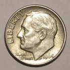 1964 D ROOSEVELT DIME, 90% Silver in circulated condition
