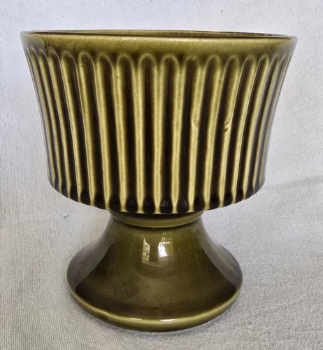 Vintage 6.25" Olive Green McCoy Floraline Ribbed Pedestal Planter #477 USA NOS