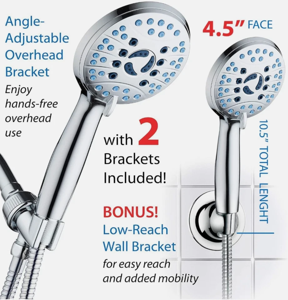 Aquacare High Pressure 8-Mode Handheld Shower Head - Anti-Clog Nozzles, Built-In - Image 4 of 4