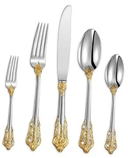  Luxury 20 Pieces 18/10 Stainless Steel Flatware set, Service for Gold Accent