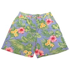 Lauren Ralph LRL Linen Tropical Hawaiian Hibiscus Cottagecore Feminine Shorts 6