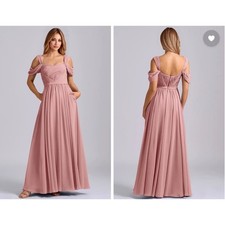 Azazie Koa Chiffon Bridesmaid Dress Dusty Rose Cold Shoulder Maxi Gown A8