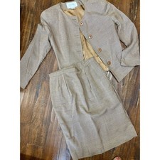 Dior Vintage Skirt Suit Set Size 12 Beige Classic Designer