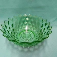 Green Glass Jeanette Cubist Pattern Serving Dish/Bowl 7-1/2" x 3"
