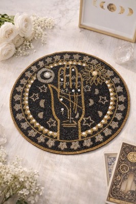 Celestial Hamsa Hand Beaded Placemat Gothic Sun Moon Stars Witchy Decor