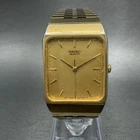 Seiko Tank Watch Men 26mm Champagne Dial Gold Tone Rectangle 5Y95-5009 New Batt