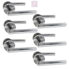 Straight T Bar Chrome Door Handles – 1, 4, 6 Pairs or Latch Sets on Round Rose