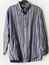 Vintage Chaps Ralph Lauren Mens Striped Button Dress Shirt Size 16.5 34/35 90s