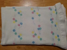 BABY MORGAN BALLOON PRINT BLANKET VINTAGE 36"x50" WAFFLE WEAVE SATIN ACRYLIC