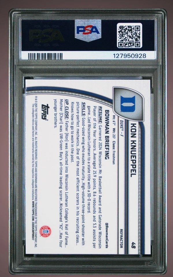 PSA 10💎Kon Knueppel REFRACTOR RC📈2024 Bowman Chrome U Bowman 1st #48 Duke SP - Image 3 of 3