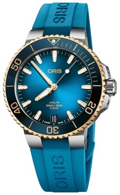 Oris Aquis Automatic Blue Dial Blue Rubber Divers Mens Watch 400 7769 6355-RS