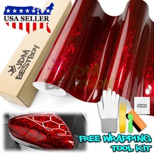 24K Chopped Forged Carbon Fiber Gloss Dark Red Car Vinyl Wrap Sticker Decal Film