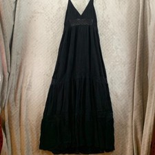 Forever 21 Dress Womens Small Black Long Maxi Halter Top Tiered Rayon Lace Goth