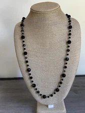 Lovely Black Faceted Beaded Necklace. Measures 35"