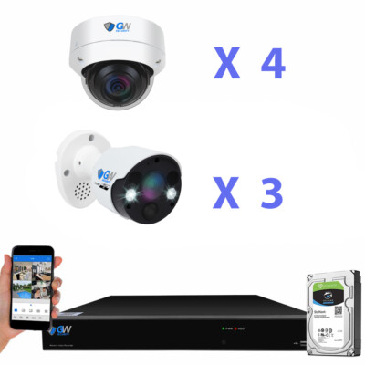 8 Channel 4K NVR (4) Dome & 3 Bullet 8MP 2160P PoE IP Security Camera System