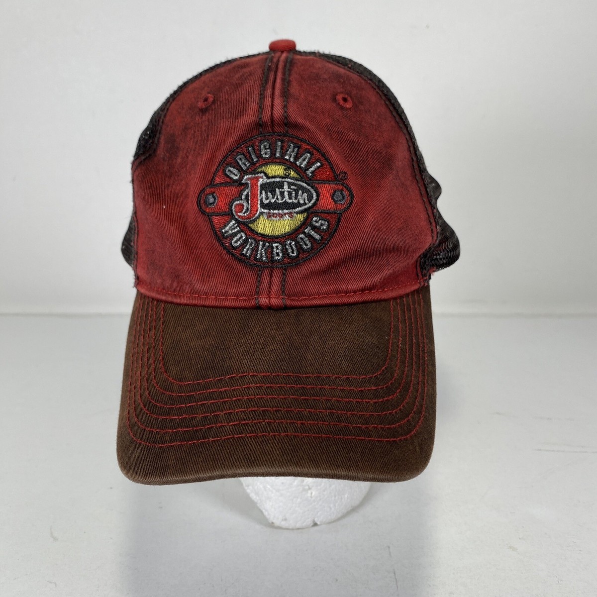 Justin Boots Trucker Hat Cap SnapBack Grunge Look Style Red Mesh Work  Original