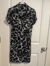 Carole Little Size 6 Black & Gray Animal  Print 1/4 Button Front  Dress Whimsy