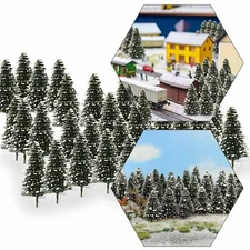 50pcs Model Snowy Pine Trees 5cm 1:160 Green Pines for N Scale Railroad Layout