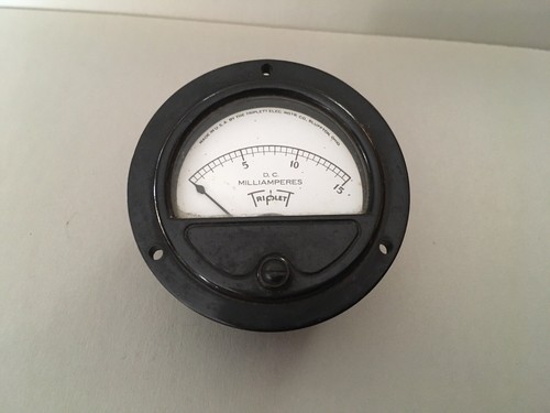 VINTAGE TRIPLETT SEALED GUAGE, DASH PANEL METER, D.C. AMPERES CURRENT USA 221-T