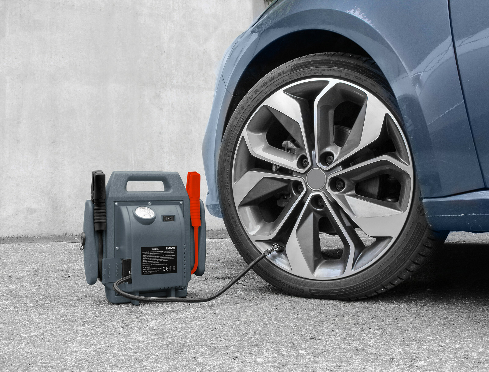Eufab Powerpack mit Kompressor 7Ah Starthilfe für Pkw, Wohnmobil, Lkw und Boot