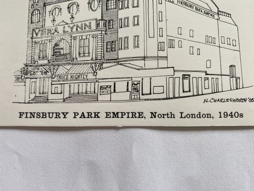 Finsbury Park Empire Theatre Drawing Postcard North London 1940s - Picture 2 of 4