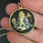Vintage Toshikane Japan Necklace Old Man Painted Enamel Pendant Gold Tone NS — photo 2