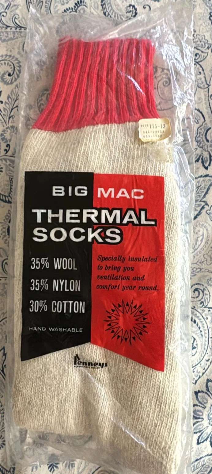 PENNEYS BIG MAC THERMAL SOCKS SIZE 11.5 - 12 COTTON WOOL NYLON NOS