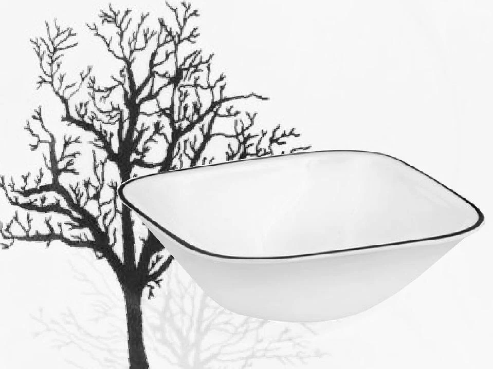 *New CORELLE Square TIMBER SHADOWS 22-oz SOUP Cereal BOWL Black Rim SIMPLE LINES