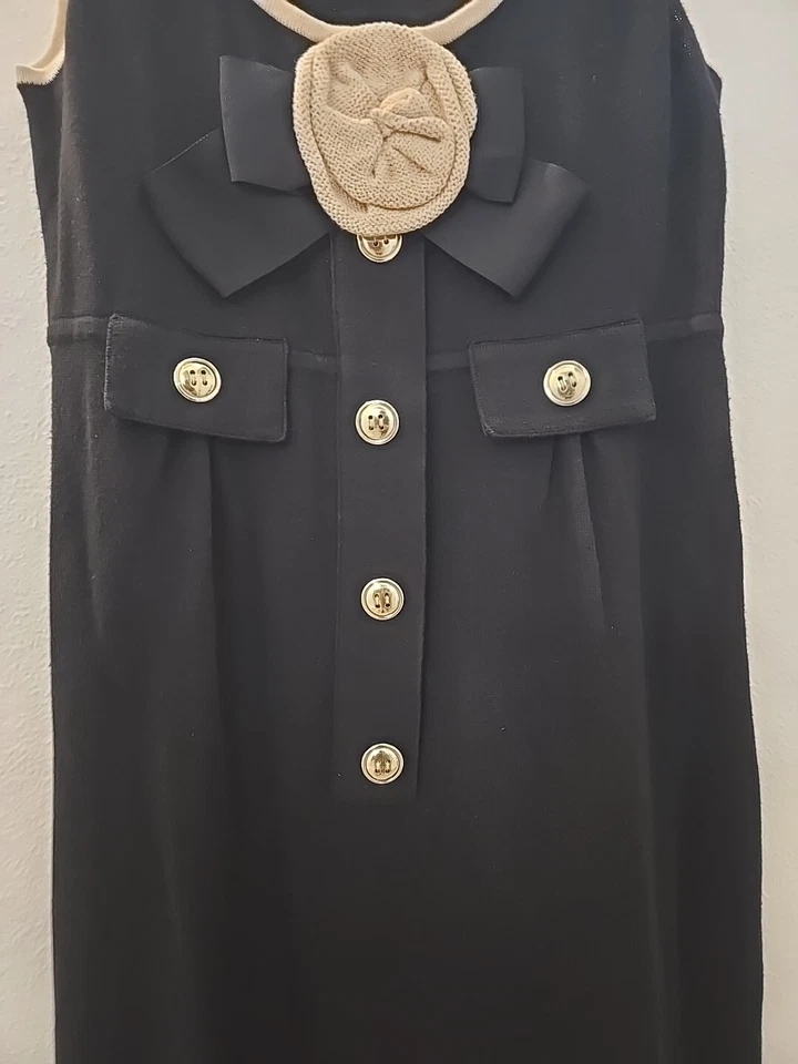 Alex Marie Old Money Knit Black and Tan Dress gold Buttons - Image 2 of 4