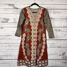 Indian Kurthi Kurti Top Size Medium Long Burnt Orange Red Embroidered Ornate