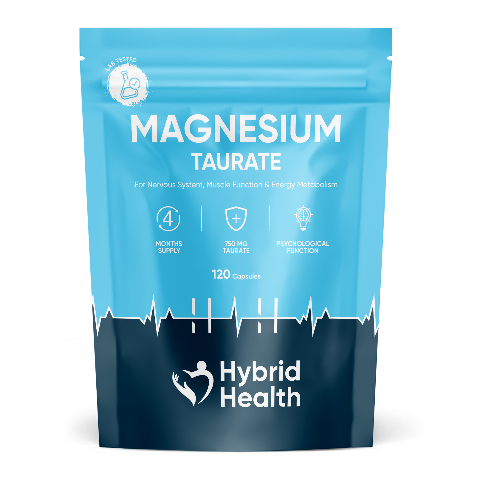 Hybrid Health Magnesium Taurate 750mg Supplement - 120 Vegan Capsules