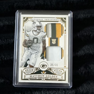 25 National Treasures-Rookie Dual Materials Matthew Golden #7 Gold /35 (MEM, RC)