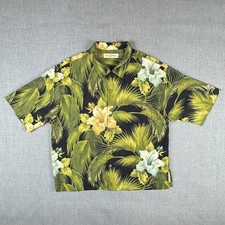 Tommy Bahama Rum Shirt Mens XL Black Green Floral Silk Hawaiian Camp Aloha