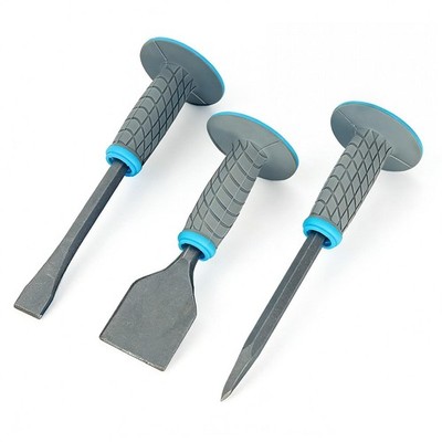 3PCS Heavy Duty Masonry Chisel Set with Hand Protection, 11 Inch Flat and Poi...
