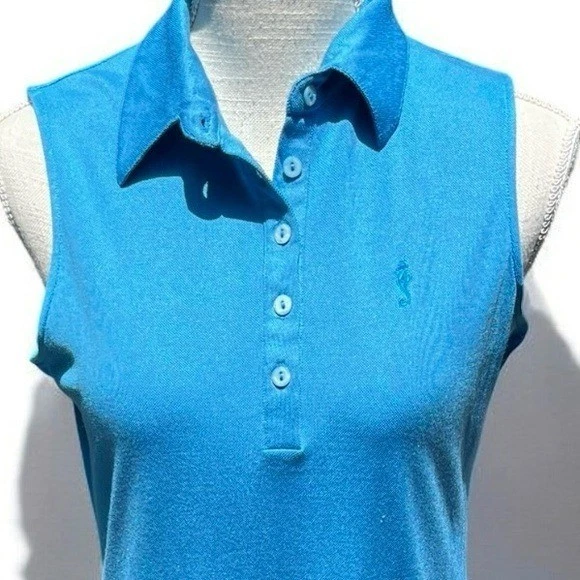 🌻Vestido polo regata sem mangas Tori Richard Honolulu azul mistura de seda resort P - Imagem 2 de 4