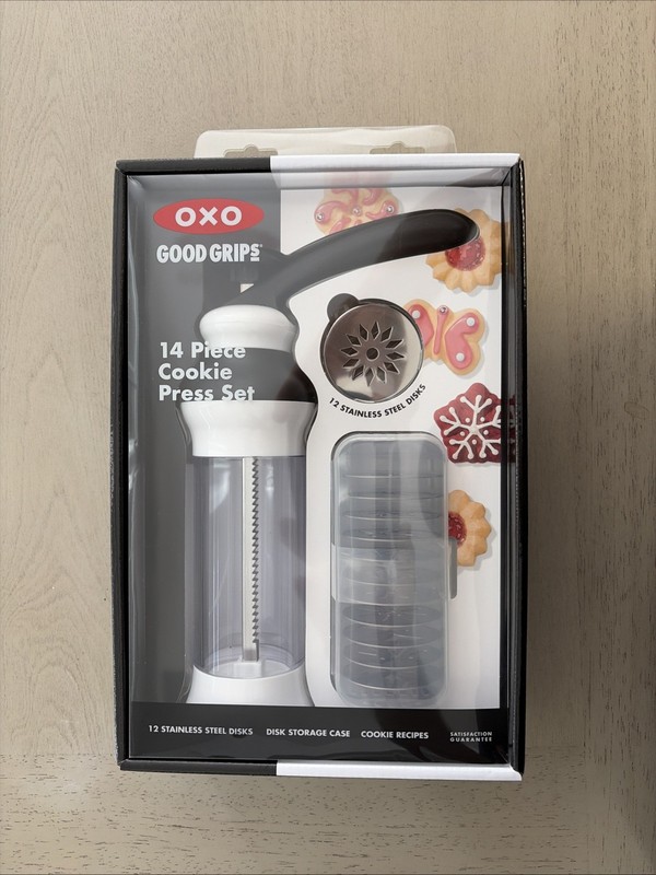 OXO Good Grips 14-Piece Cookie Press Set, Cookie Press with 12 Stainless Steel