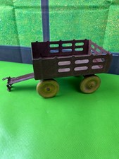 Vintage metal trailer wagon collectible toy red yellow