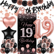 19th Birthday Decorations for Girls, Rose Gold Happy 19th Birthday Decoration...