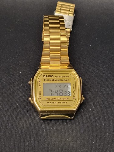CASIO Wristwatch Model 1572 Series A168 Digital Watch Running Gold Tone