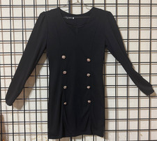 NEW NWOT Definia Brand long sleeve little Black cotton dress w/Gold buttons