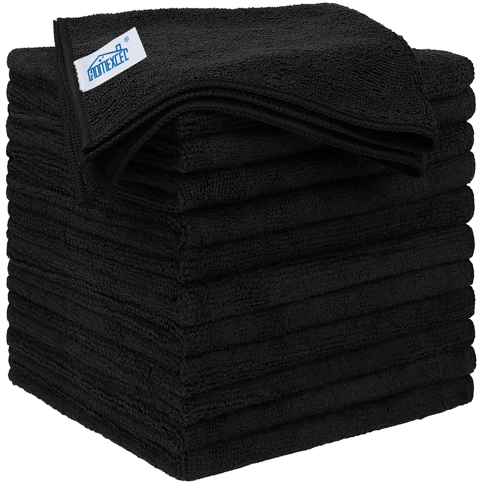 12-Pack Black 12.5x12.5 Inch Microfiber Cleaning Cloths for Dusting & Polishing