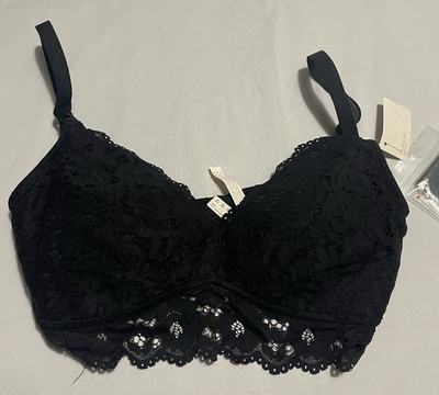 Momanda Lace Nursing Bra 34DD Black Wirefree Bralette Maternity NWT