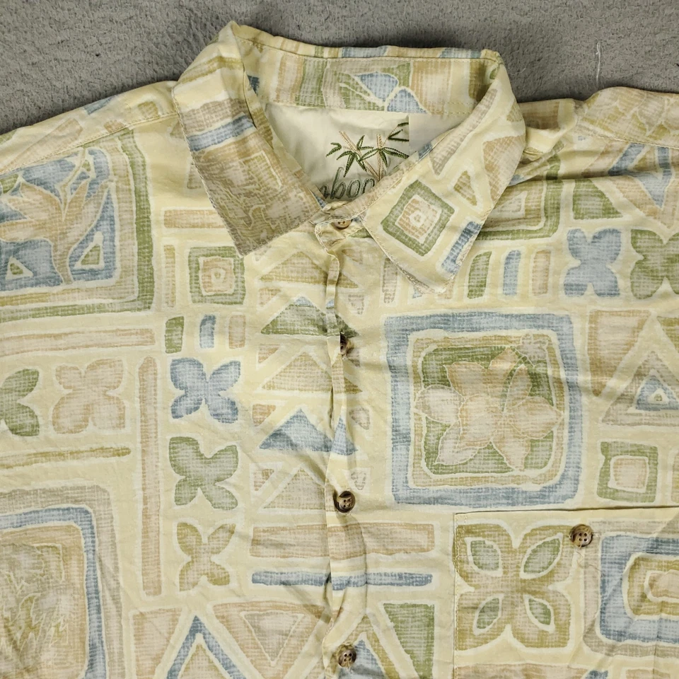 Bamboo Cay Shirt Mens Size Medium Yellow Geometric Beach Button Up Short Sleeve* - Imagem 2 de 4