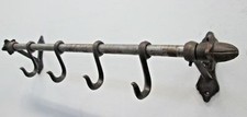 Vintage utensil -CAST IRON RUSTIC  KITCHEN UTILITY RAIL RACK HOLDER WITH S HOOKS
