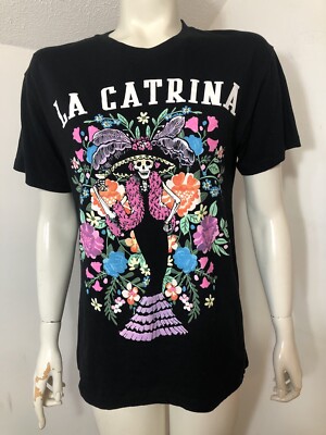 Hasta Siempre Womens Medium Black Tee Shirt La Catrina Skeleton Day of the Dead