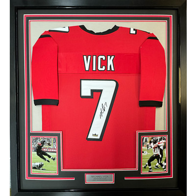 Framed Facsimile Autographed Michael Mike Vick 35x39 Atlanta Red Reprint Jersey
