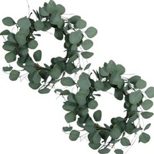 Eucalyptus Leaves Wreath Metal Polyester Fabric Paper Round Green Wreath 14 I...
