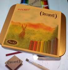 Farba do wycierania palców Seccorell Pocket 8 kolorów z akcesoriami w metalowym pudełku