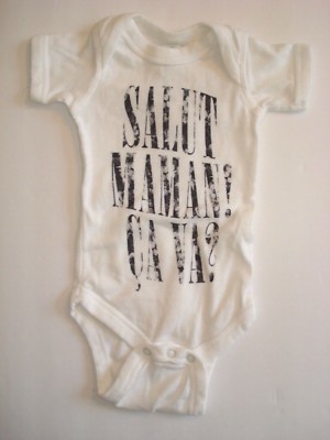 Rabbit Skin Baby Unisex Bodysuit Salut Maman! Ca Va? White Black Letters NB PRE